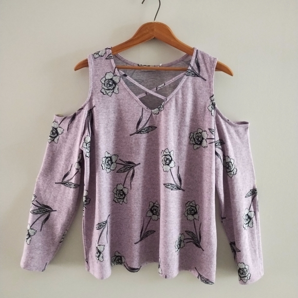 Ricki's | Cold Shoulder Purple Heathered Floral Top - Picture 1 of 1
